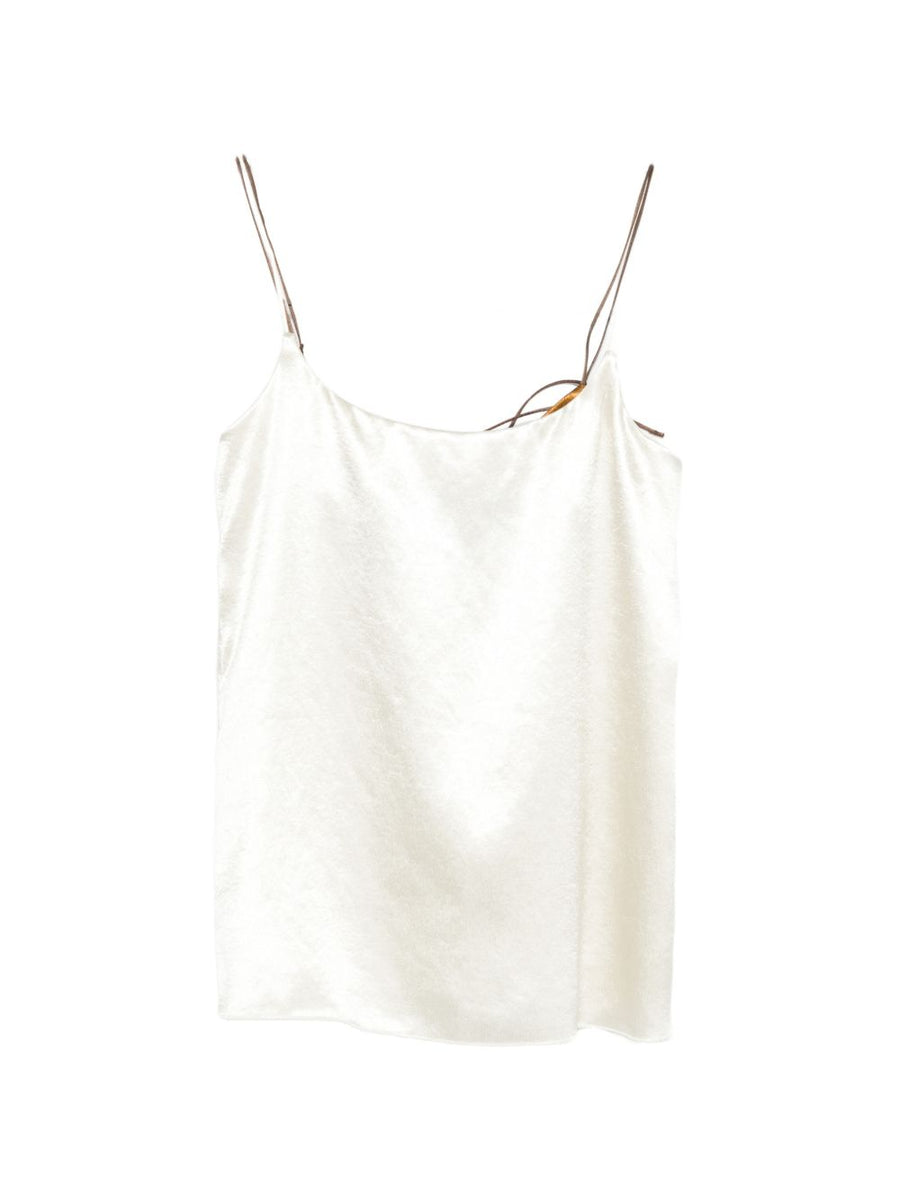 Alysi Satin Top For Women Luxurious 100 Percent Polyester Satin With Square Neck Beige Strap Detailing