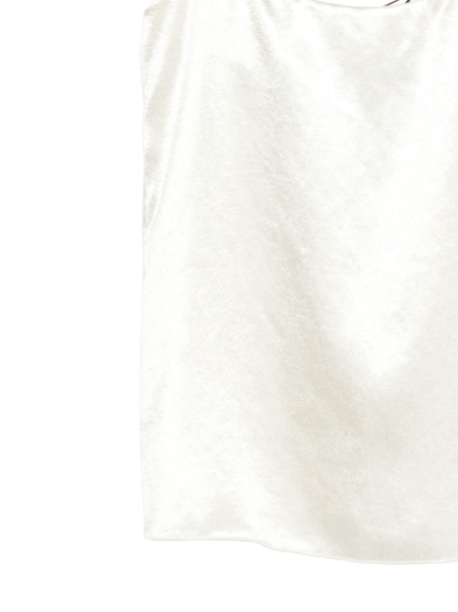 Alysi Satin Top For Women Luxurious 100 Percent Polyester Satin With Square Neck Beige Strap Detailing