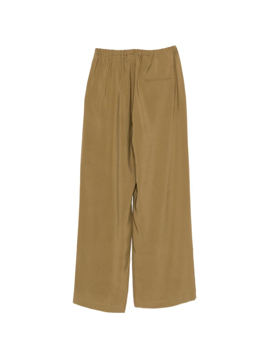 Alysi Wide Leg Trousers For Women Elasticated Waistband Back Pocket Green Soft Modal Blend Effortless Everyday Wear