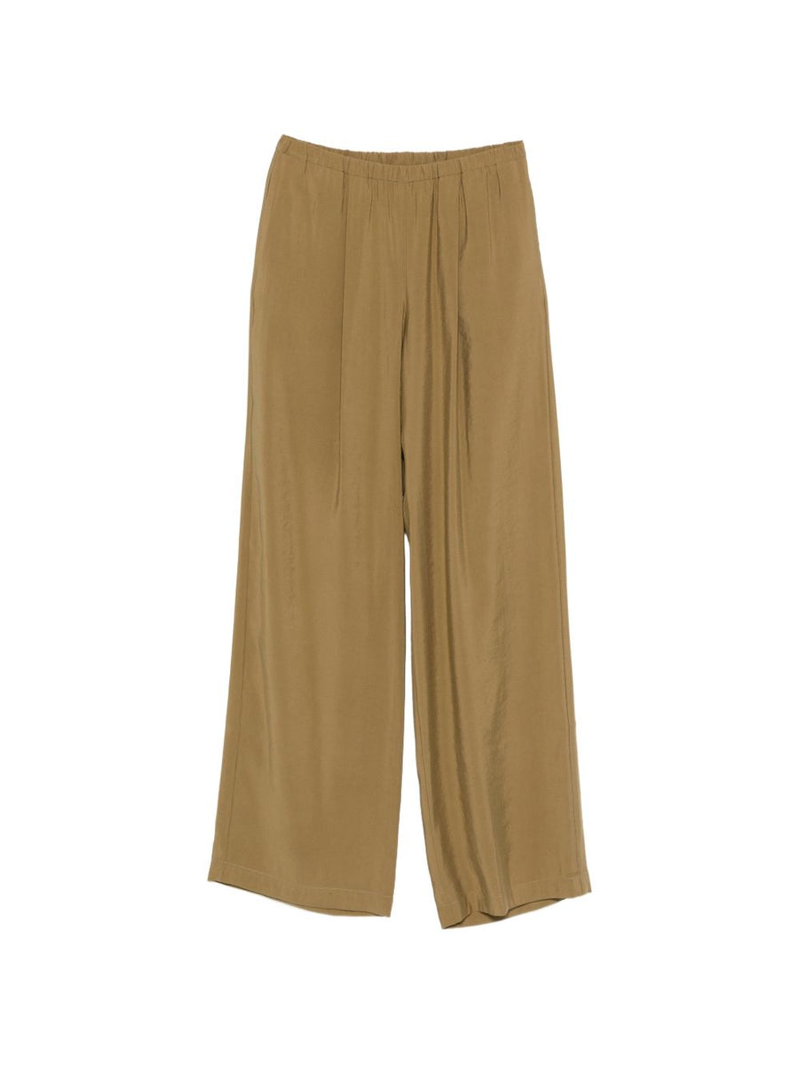 Alysi Wide Leg Trousers For Women Elasticated Waistband Back Pocket Green Soft Modal Blend Effortless Everyday Wear