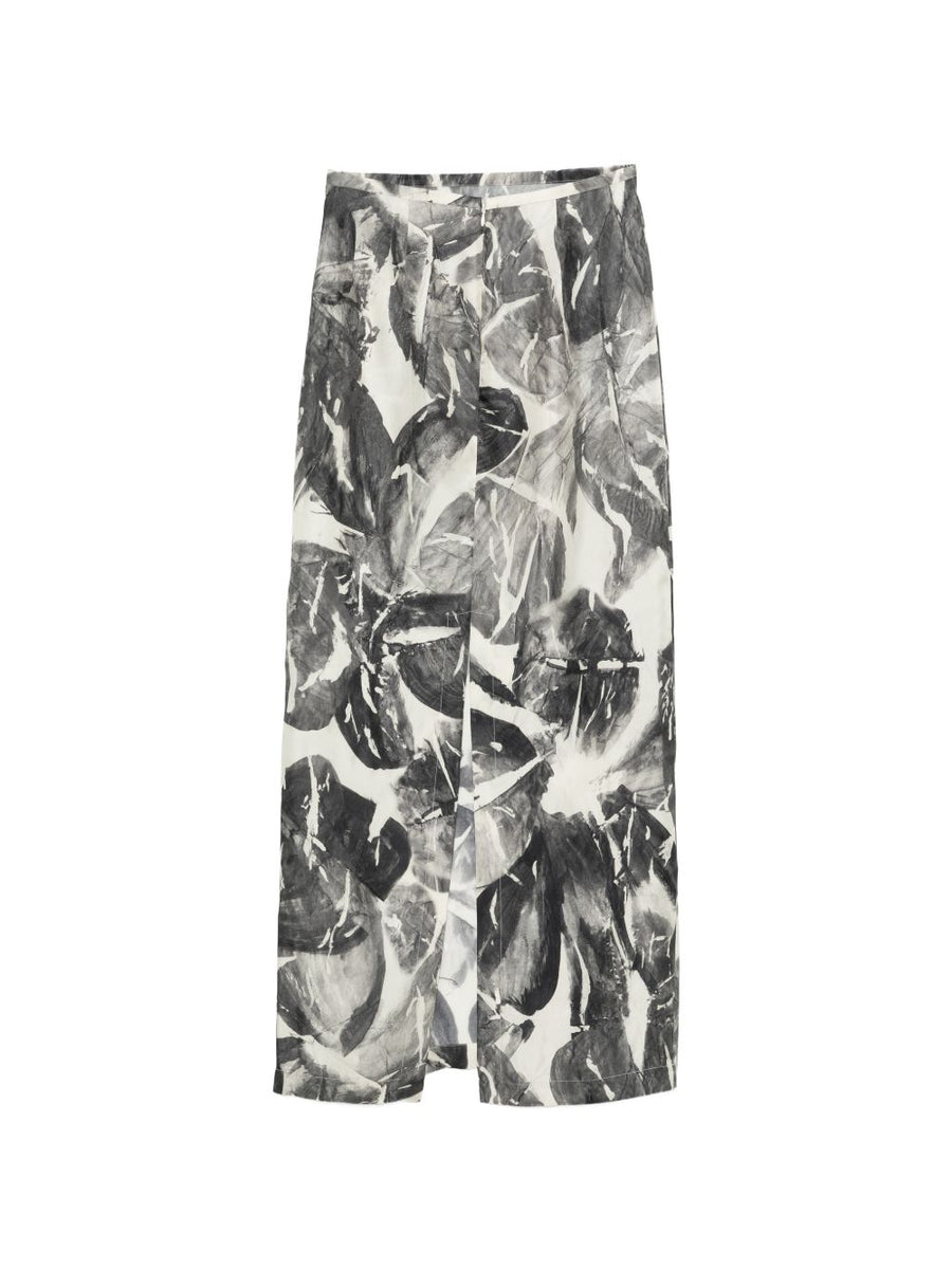Alysi Silk Long Skirt Quiet Luxury Full Length With Slit Beige Print Detail For Women