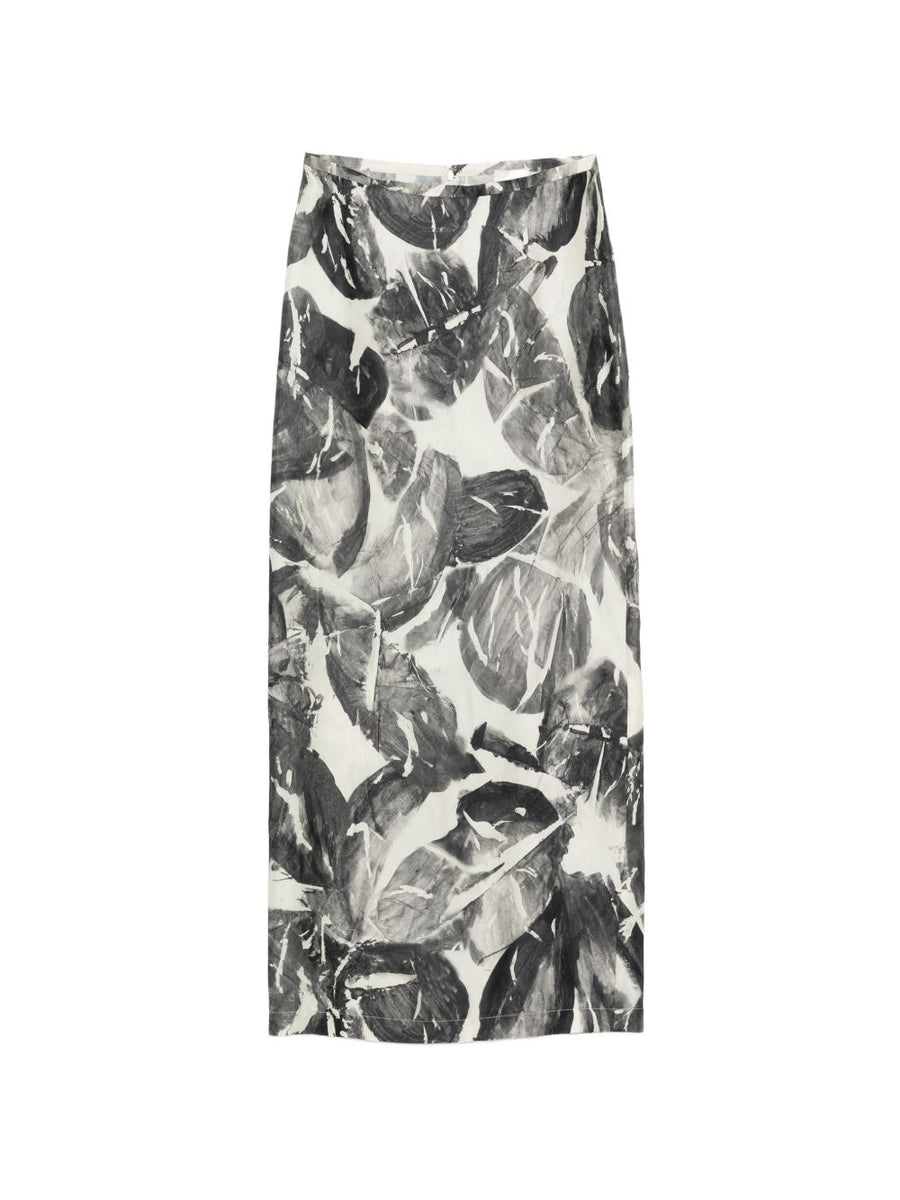 Alysi Silk Long Skirt Quiet Luxury Full Length With Slit Beige Print Detail For Women