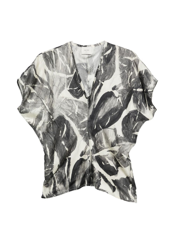 Alysi V-neck short sleeves silk Printed silk shirt