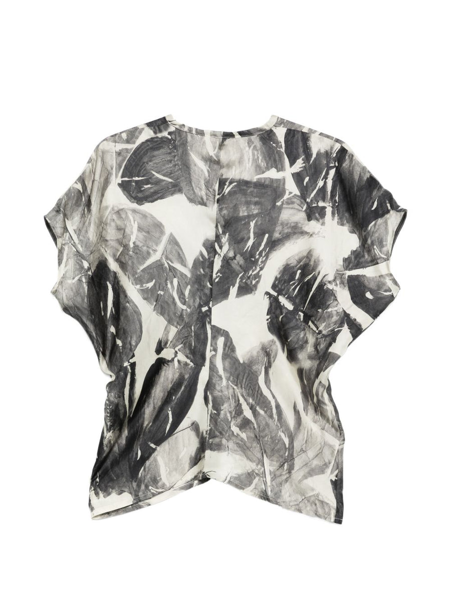 Alysi Printed Silk Shirt For Women V Neck Short Sleeve Luxury Silk Top Resort Wear
