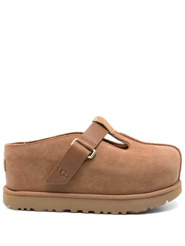 UGG Golden Hi Clog For Women Beige Fabric Flat Shoe With Touch Strap Everyday Comfort