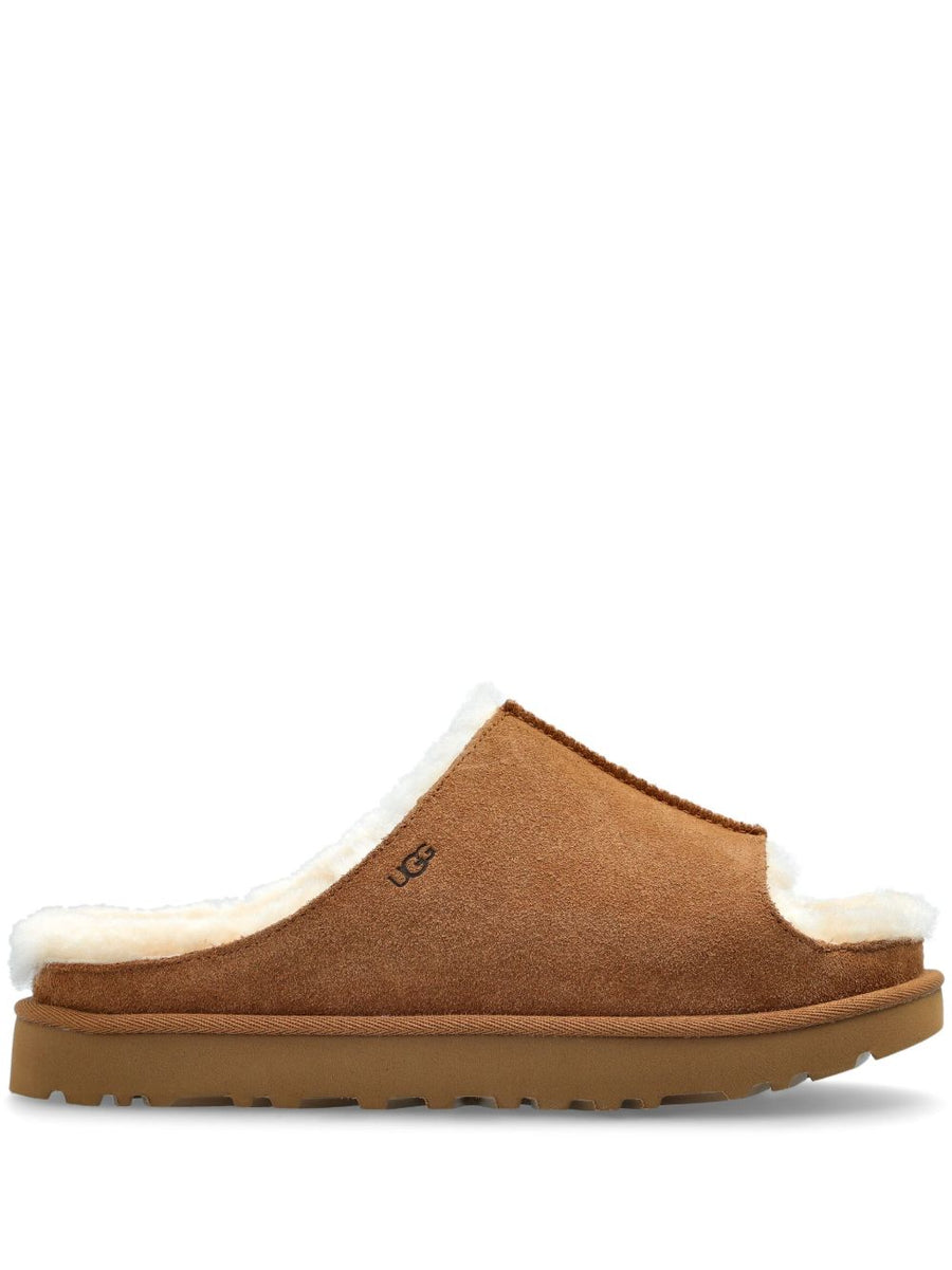 UGG Greenport Slides For Women Plush Shearling Lining Premium Beige Suede Open Toe Sandals 2.5 Cm Heel
