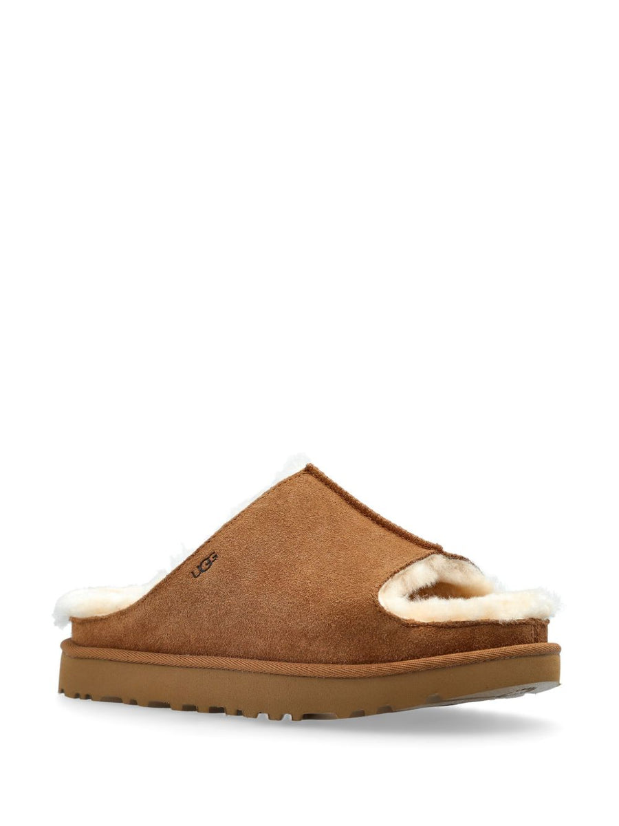UGG Greenport Slides For Women Plush Shearling Lining Premium Beige Suede Open Toe Sandals 2.5 Cm Heel