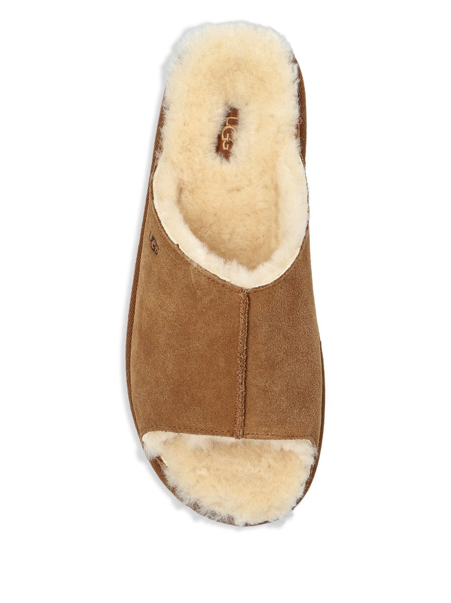 UGG Greenport Slides For Women Plush Shearling Lining Premium Beige Suede Open Toe Sandals 2.5 Cm Heel