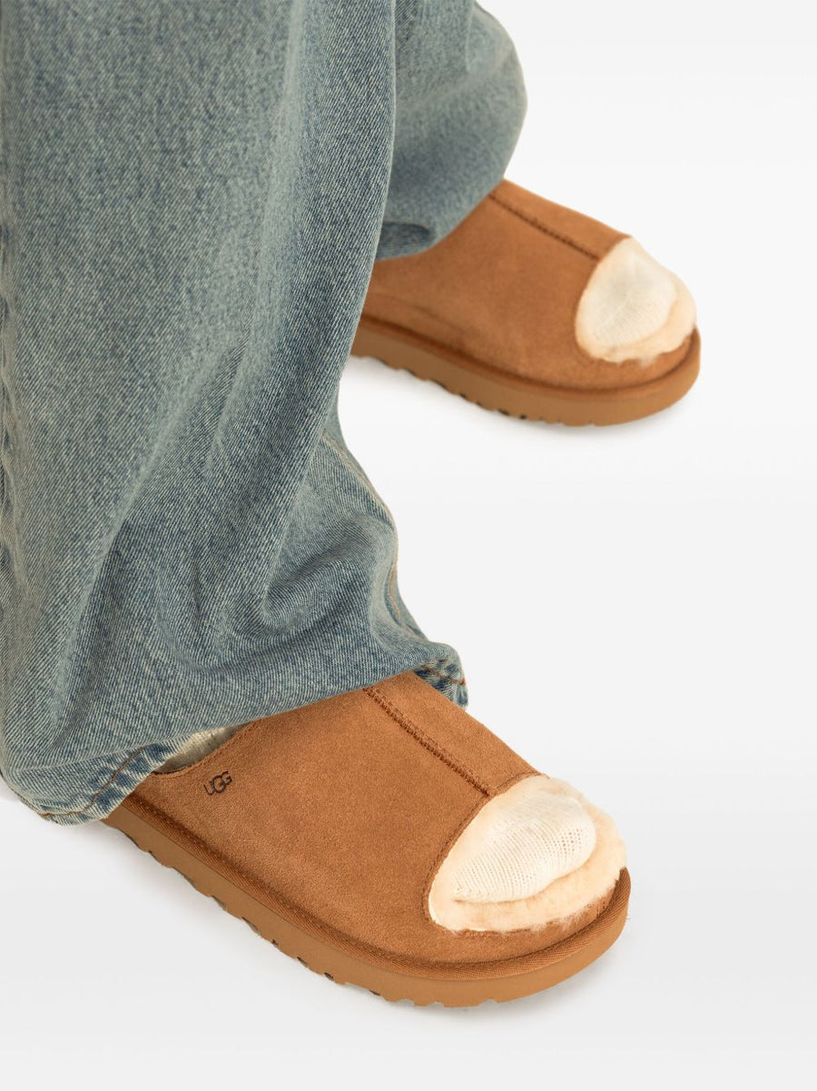 UGG Greenport Slides For Women Plush Shearling Lining Premium Beige Suede Open Toe Sandals 2.5 Cm Heel