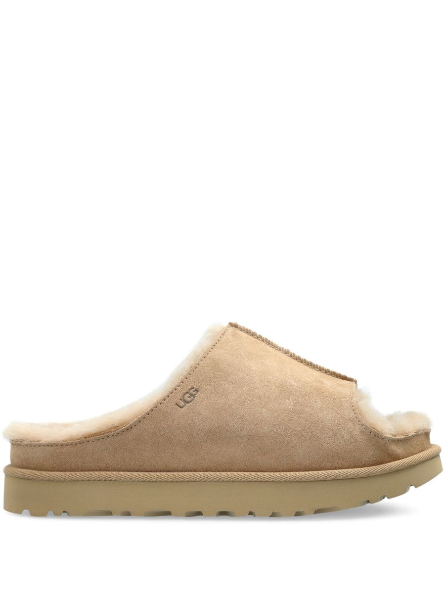 UGG Greenport Slides For Women With Plush Shearling Lining Beige Suede Open Toe Durable Rubber Sole