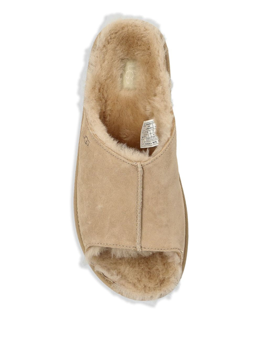 UGG Greenport Slides For Women With Plush Shearling Lining Beige Suede Open Toe Durable Rubber Sole