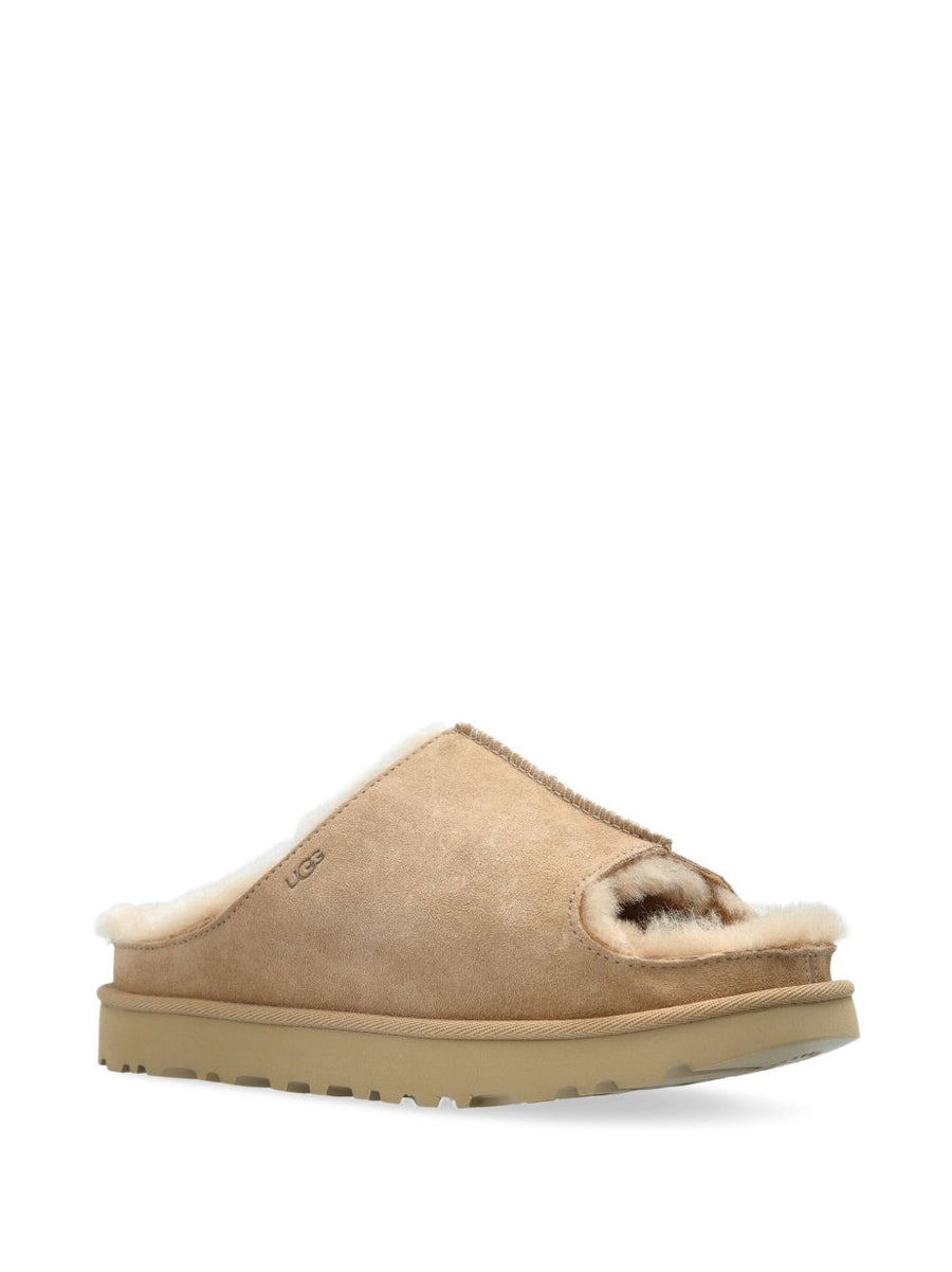 UGG Greenport Slides For Women With Plush Shearling Lining Beige Suede Open Toe Durable Rubber Sole