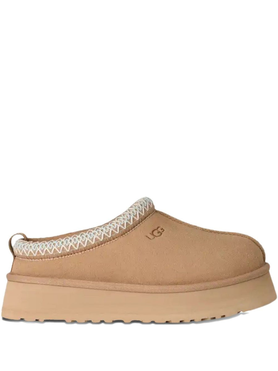 UGG Tazz II Beige Leather Platform Sandals for Women, Elevated Comfort and Braided Trim