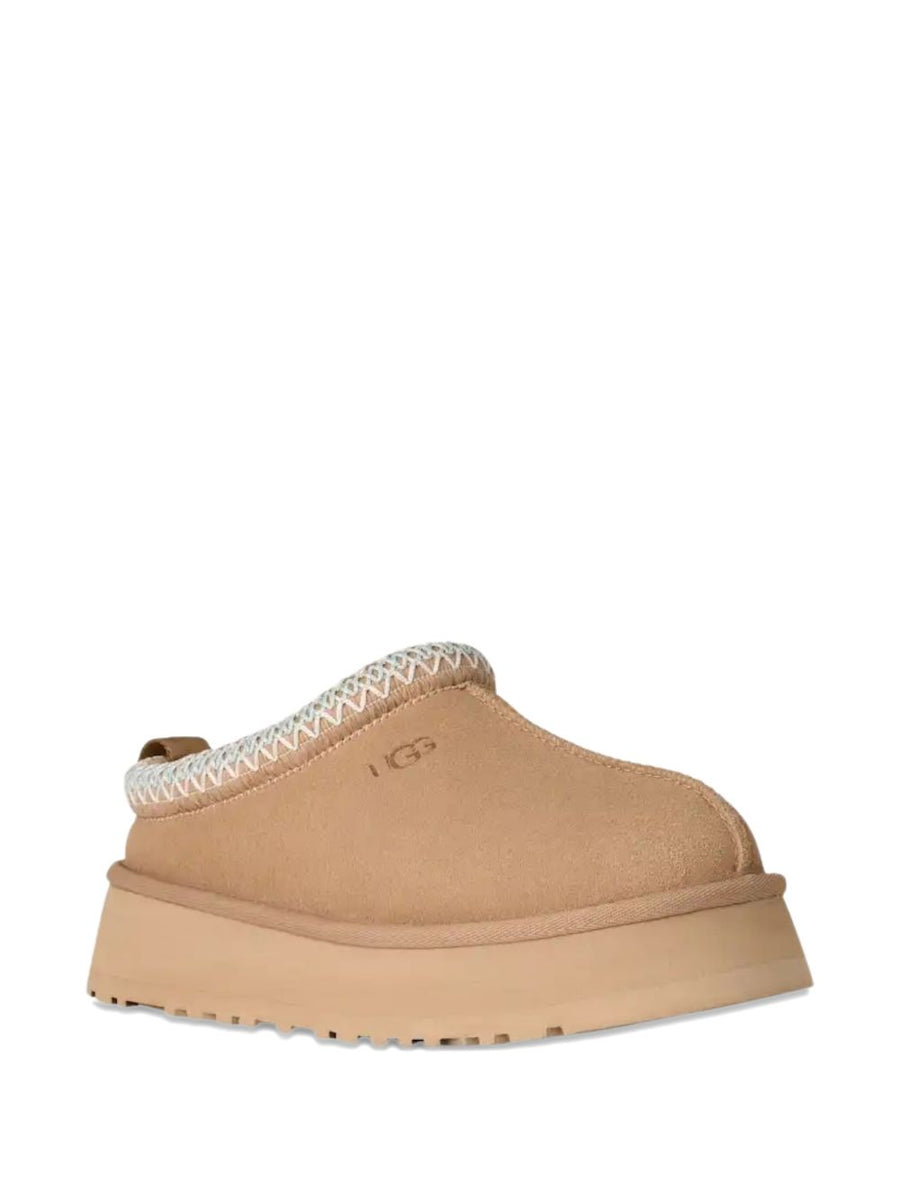 UGG Tazz II Beige Leather Platform Sandals for Women, Elevated Comfort and Braided Trim