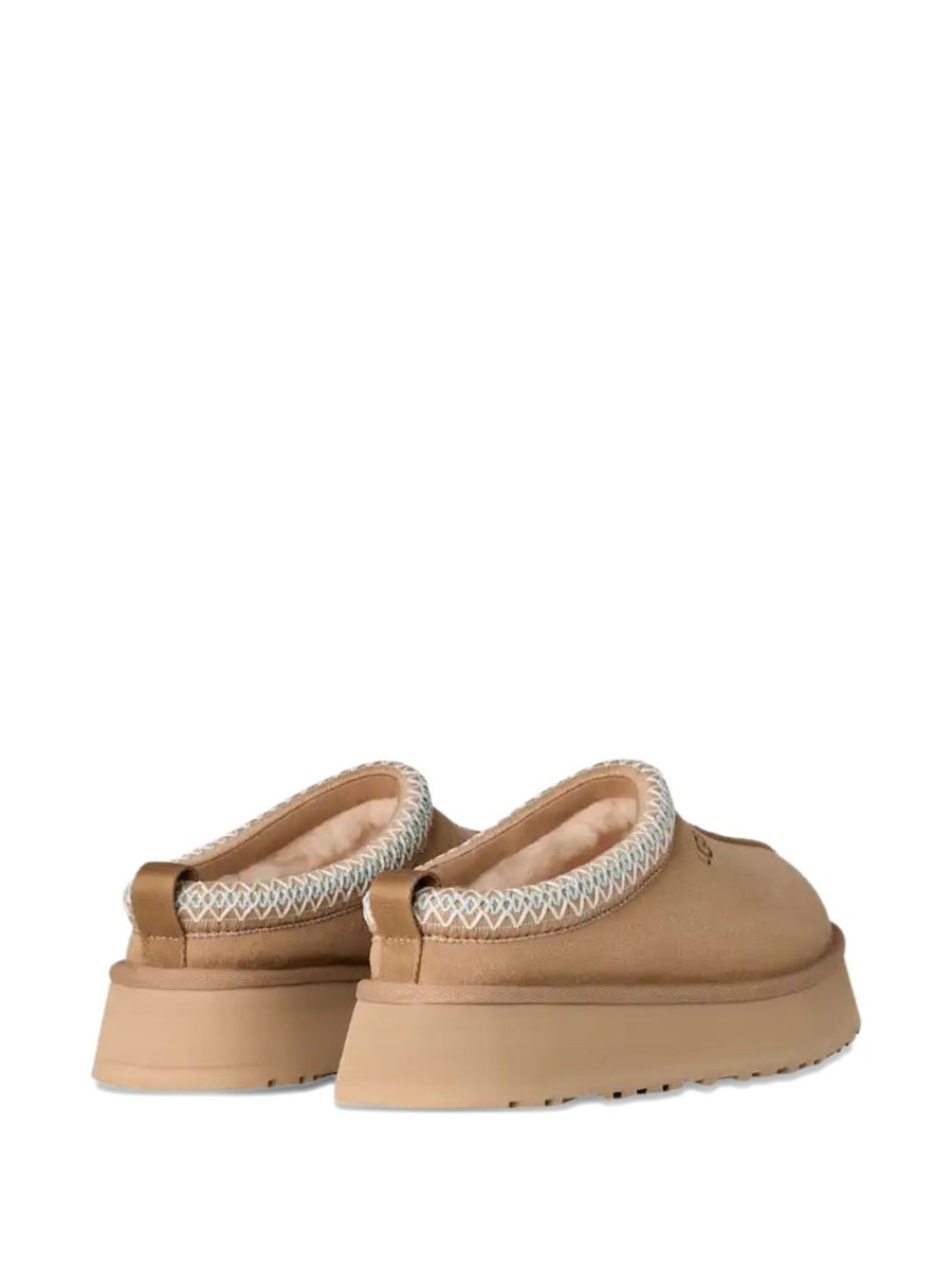UGG Tazz II Beige Leather Platform Sandals for Women, Elevated Comfort and Braided Trim