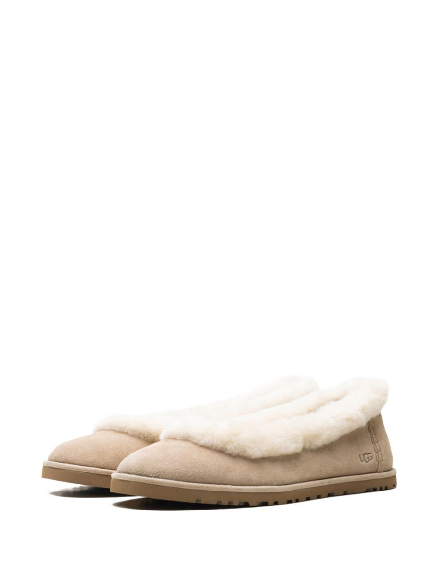 UGG Zora Ballet Flats Beige Calf Suede With Plush Fur Trim For Women Everyday Chic