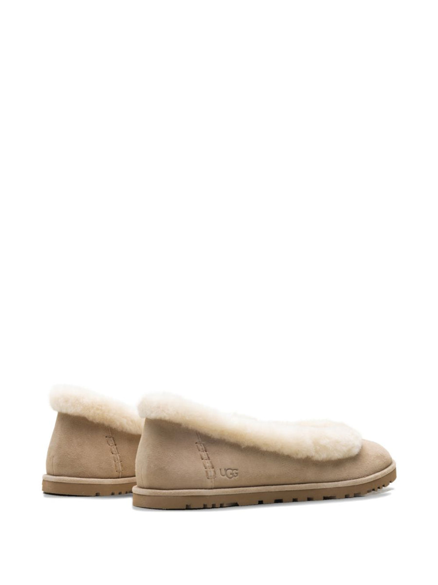 UGG Zora Ballet Flats Beige Calf Suede With Plush Fur Trim For Women Everyday Chic