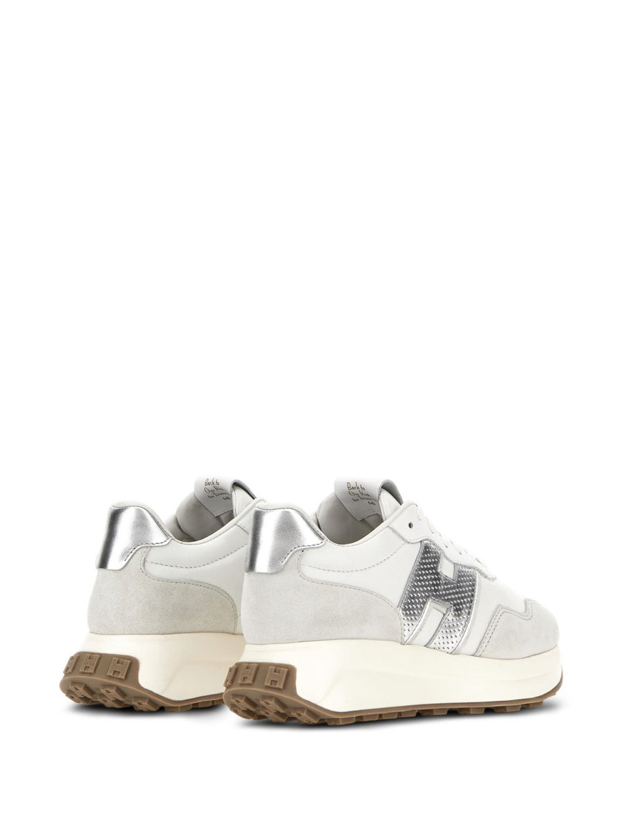 Hogan H641 Silver Leather Sneakers For Women With 4cm Heel And 2cm Platform Perforated Calf Leather