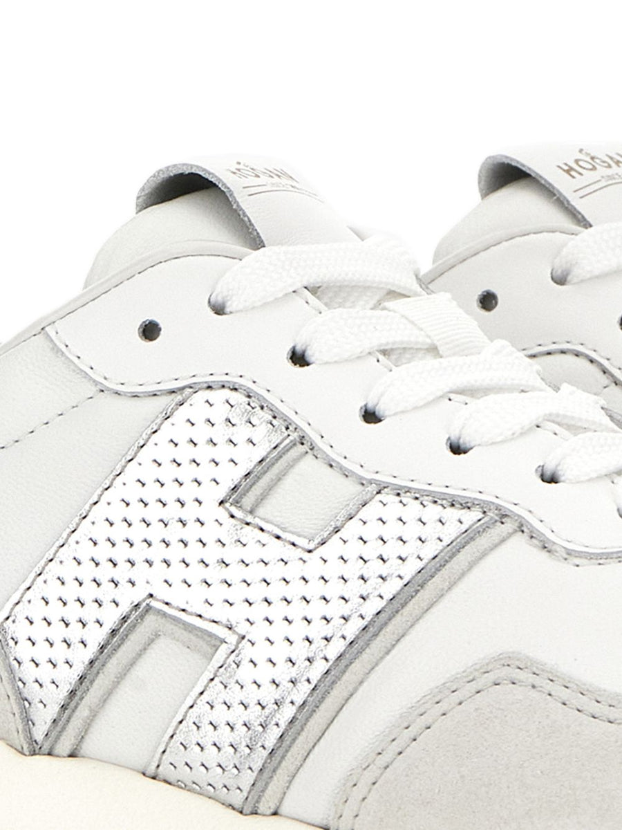 Hogan H641 Silver Leather Sneakers For Women With 4cm Heel And 2cm Platform Perforated Calf Leather