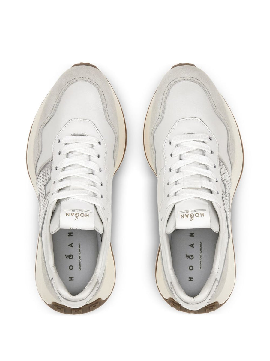 Hogan H641 Silver Leather Sneakers For Women With 4cm Heel And 2cm Platform Perforated Calf Leather