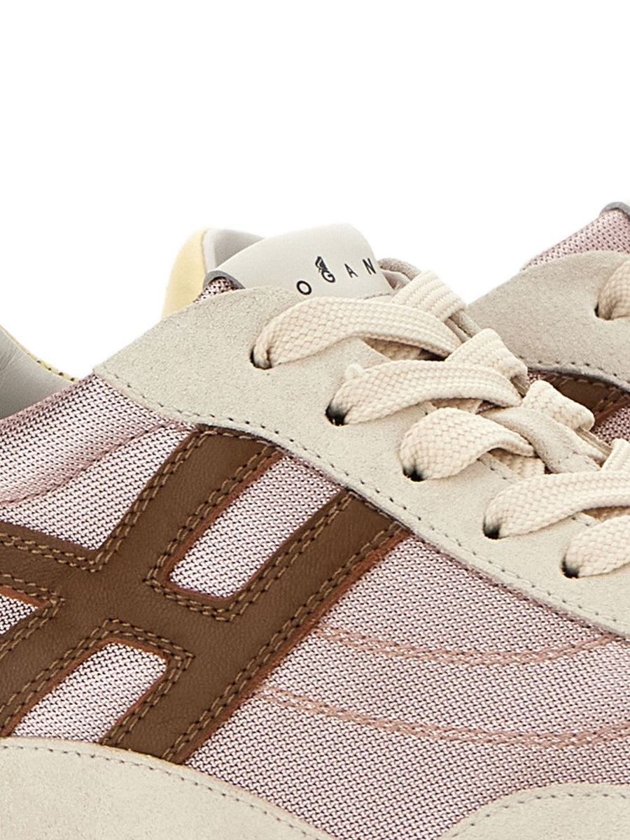 Hogan H699 Sneakers For Women Luxury Beige With Pink Detail Premium Calfskin And Lambskin