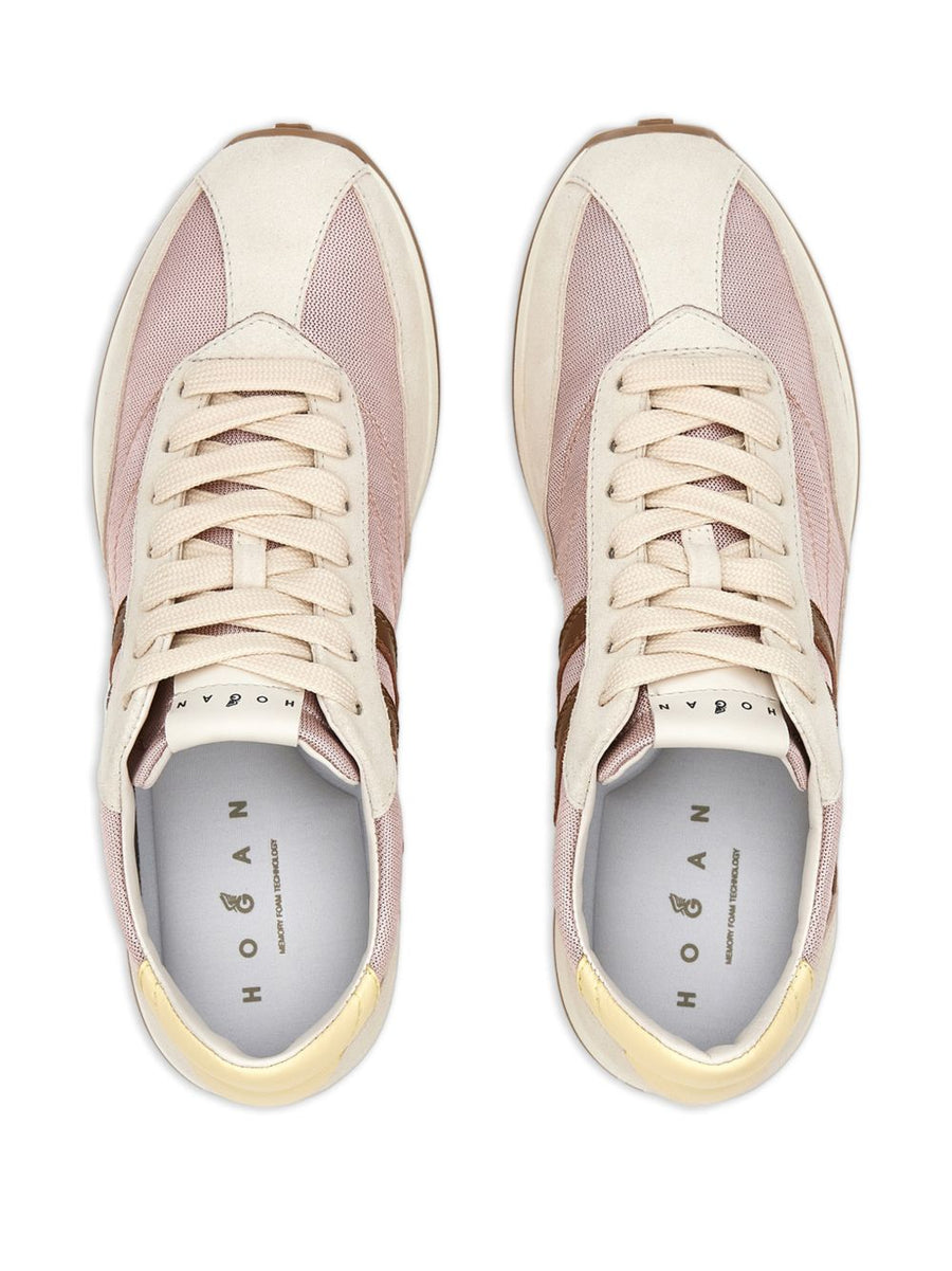 Hogan H699 Sneakers For Women Luxury Beige With Pink Detail Premium Calfskin And Lambskin