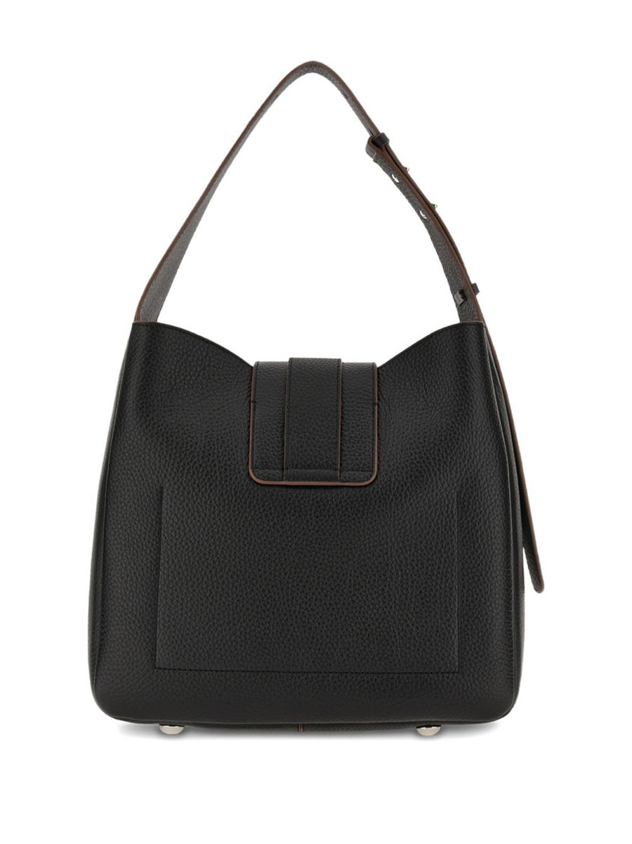 Hogan Trend Black Calfskin Hobo Bag For Women Versatile Everyday Shoulder Bag With Durable Silver Hardware