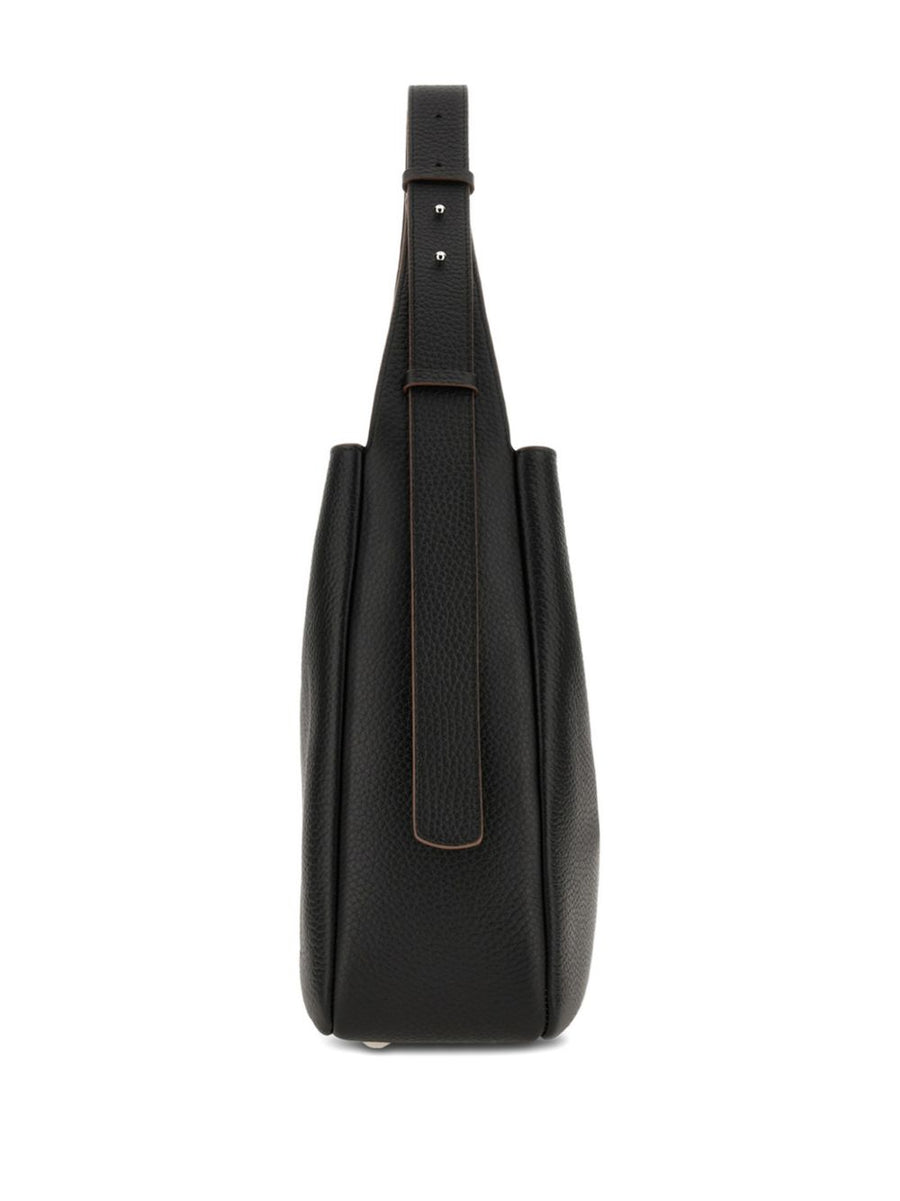Hogan Trend Black Calfskin Hobo Bag For Women Versatile Everyday Shoulder Bag With Durable Silver Hardware