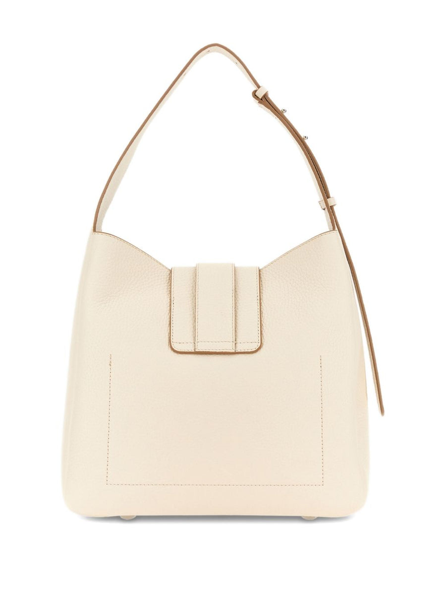 Hogan Trend Hobo Bag White Calfskin Leather With Adjustable Ecru Strap For Women Luxury