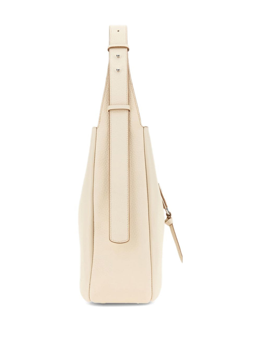 Hogan Trend Hobo Bag White Calfskin Leather With Adjustable Ecru Strap For Women Luxury
