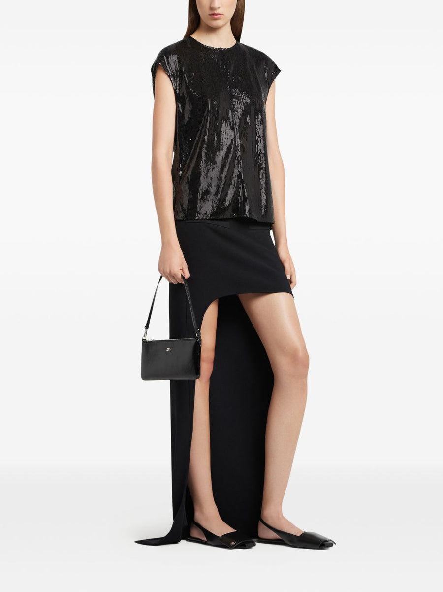 Courreges Zipped Leather Pouch With Logo Plaque, Detachable Strap, Minimalist Black Evening Clutch For Women