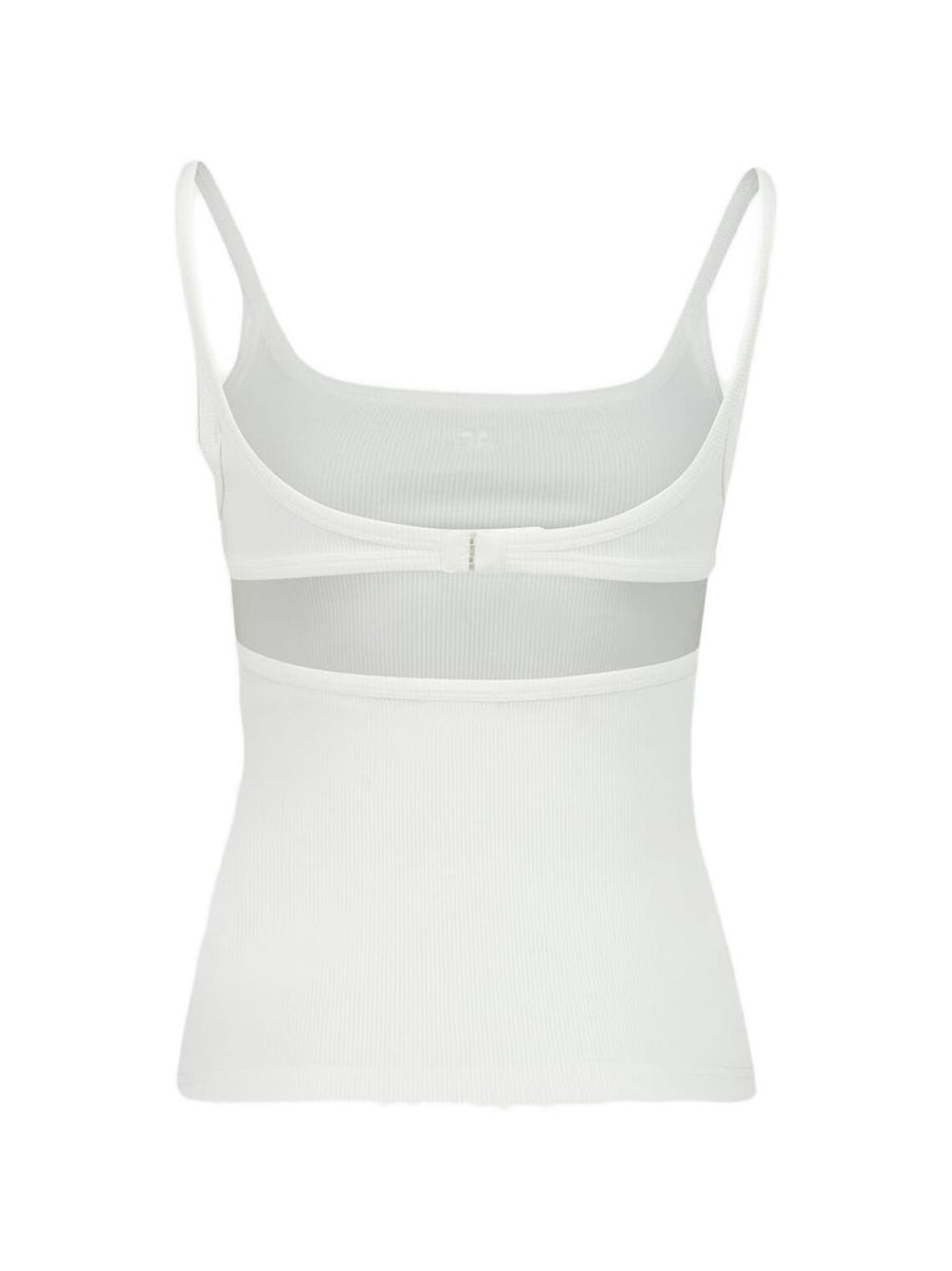 Courreges Pre Cotton Tank Top For Women With Cutout Accent And Ribbed Straps Minimalist Warm Weather Essential