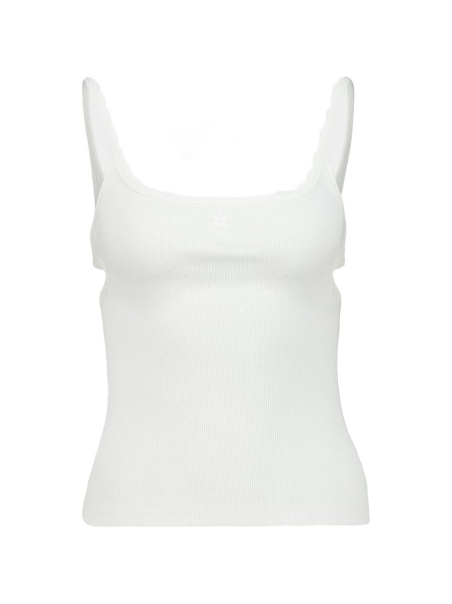 Courreges Pre Cotton Tank Top For Women With Cutout Accent And Ribbed Straps Minimalist Warm Weather Essential
