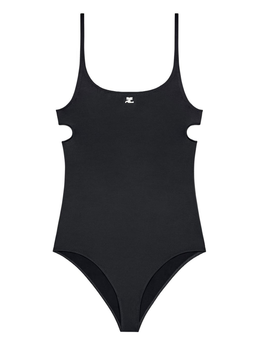 Courreges Cutout Swimsuit For Women With Logo Accent Black