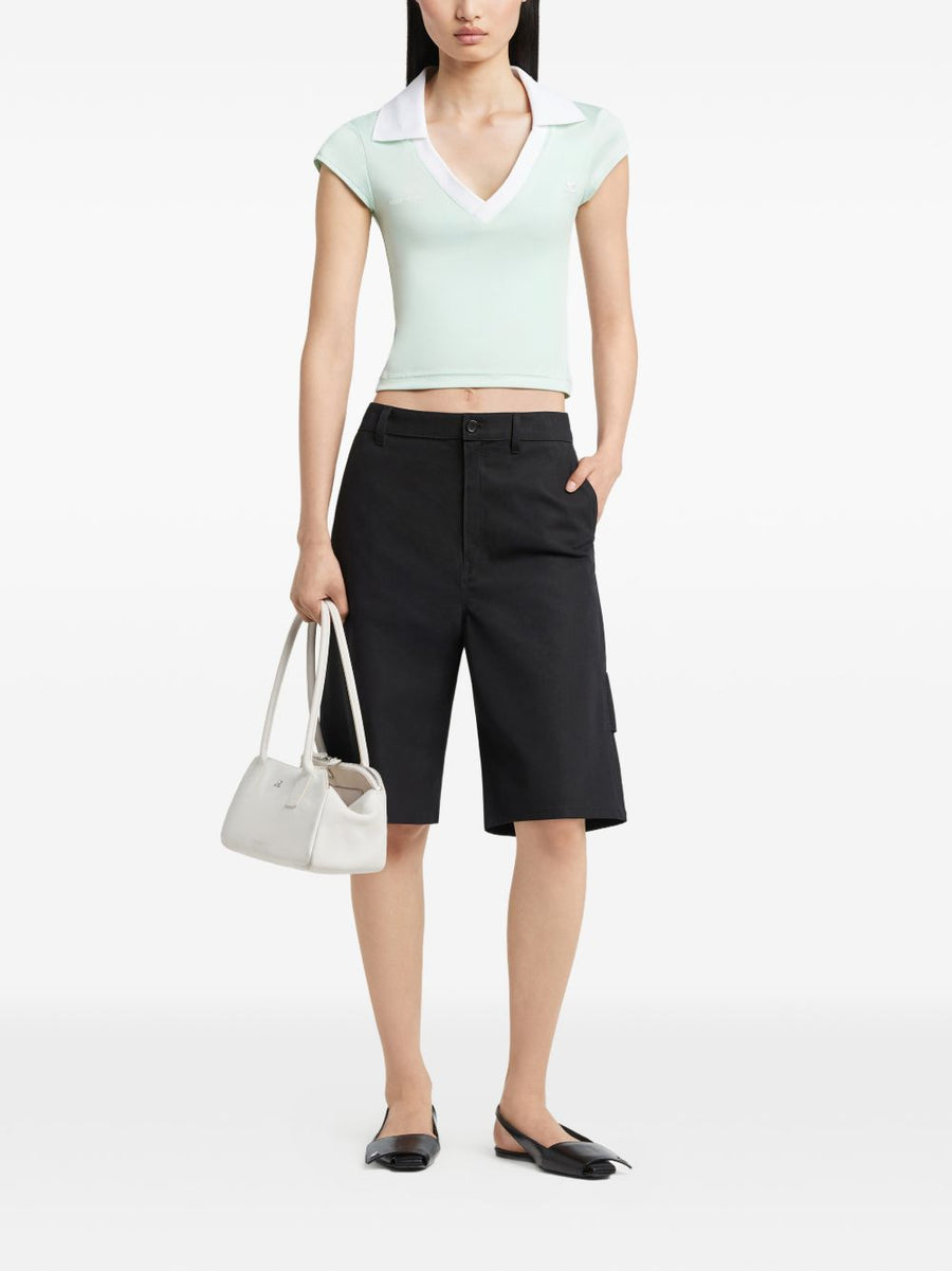 Courreges Pre Cropped Polo Shirt Light Blue Polyester V Neck Subtle Logo For Women Modern Luxe Silhouette