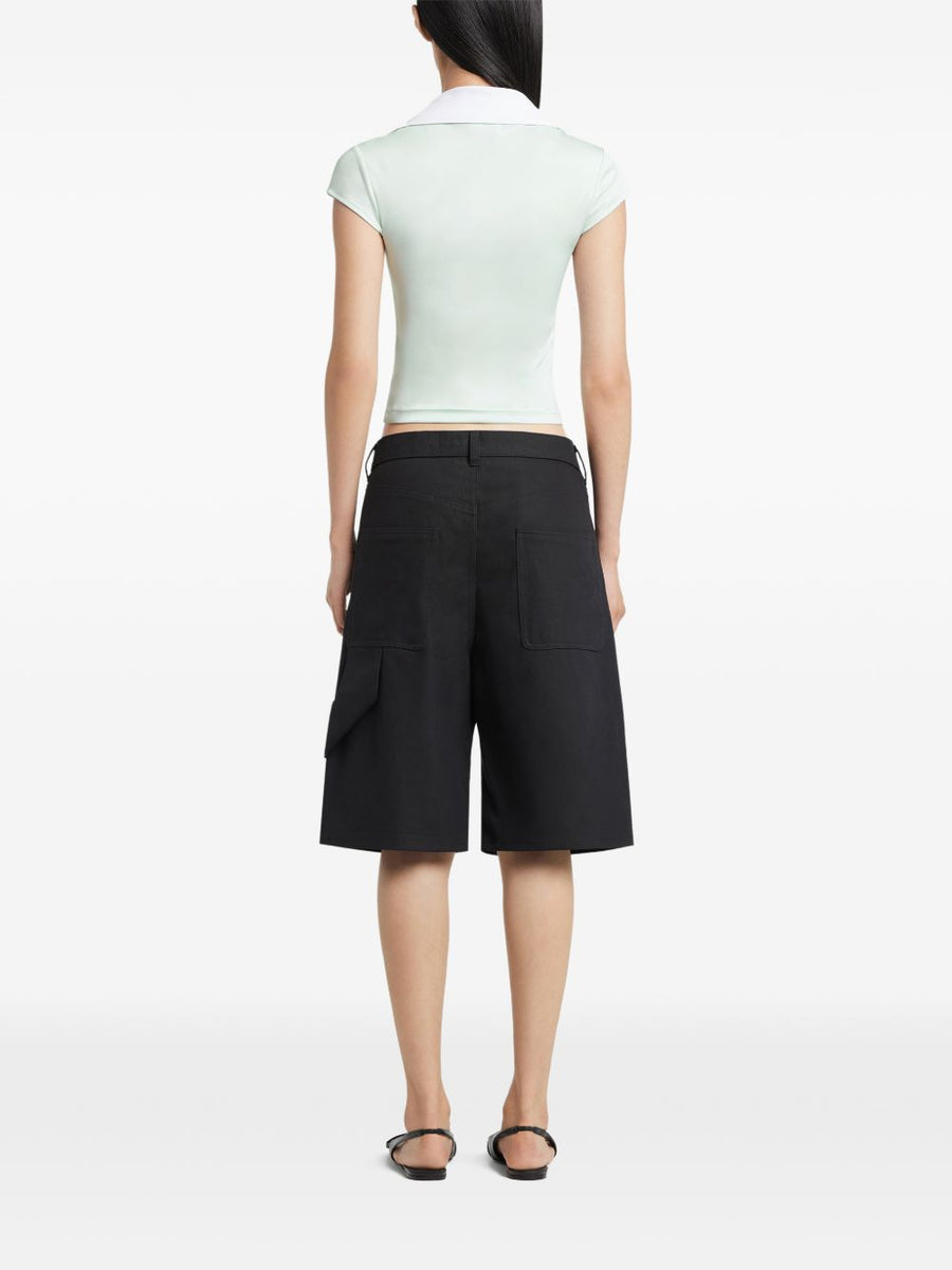 Courreges Pre Cropped Polo Shirt Light Blue Polyester V Neck Subtle Logo For Women Modern Luxe Silhouette