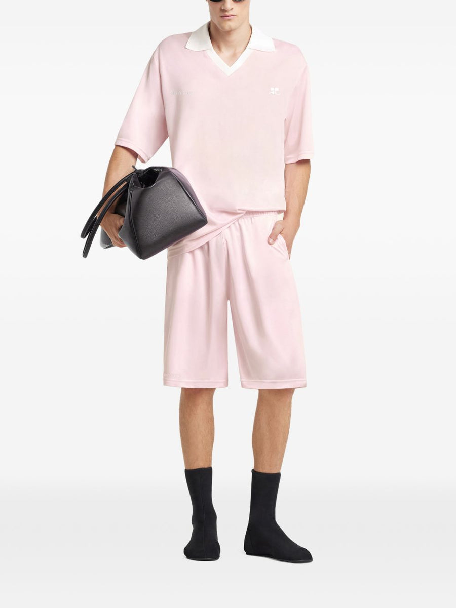 Courreges Pre Logo Oversize Polo Shirt For Women Pastel Pink And White Logo Embroidery Luxurious Everyday Topwear