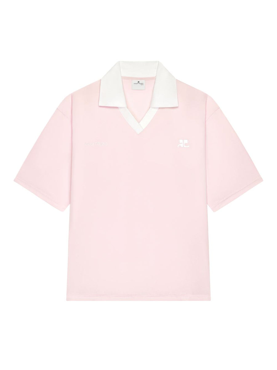 Courreges Pre Logo Oversize Polo Shirt For Women Pastel Pink And White Logo Embroidery Luxurious Everyday Topwear