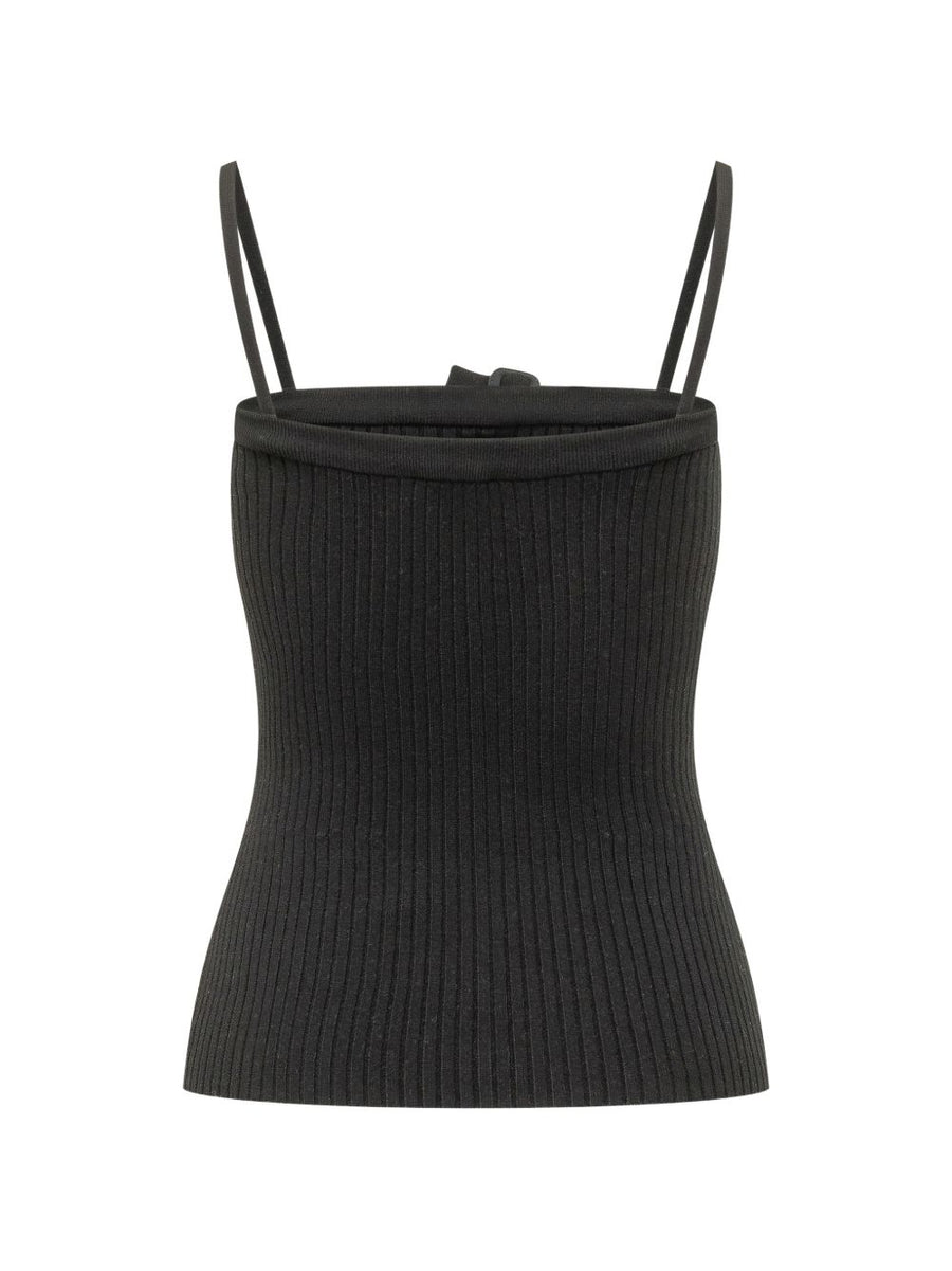 Courreges Pre Versatile Black Ribbed Tank Top With Buckle Spaghetti Straps For Women Spring Summer 2026