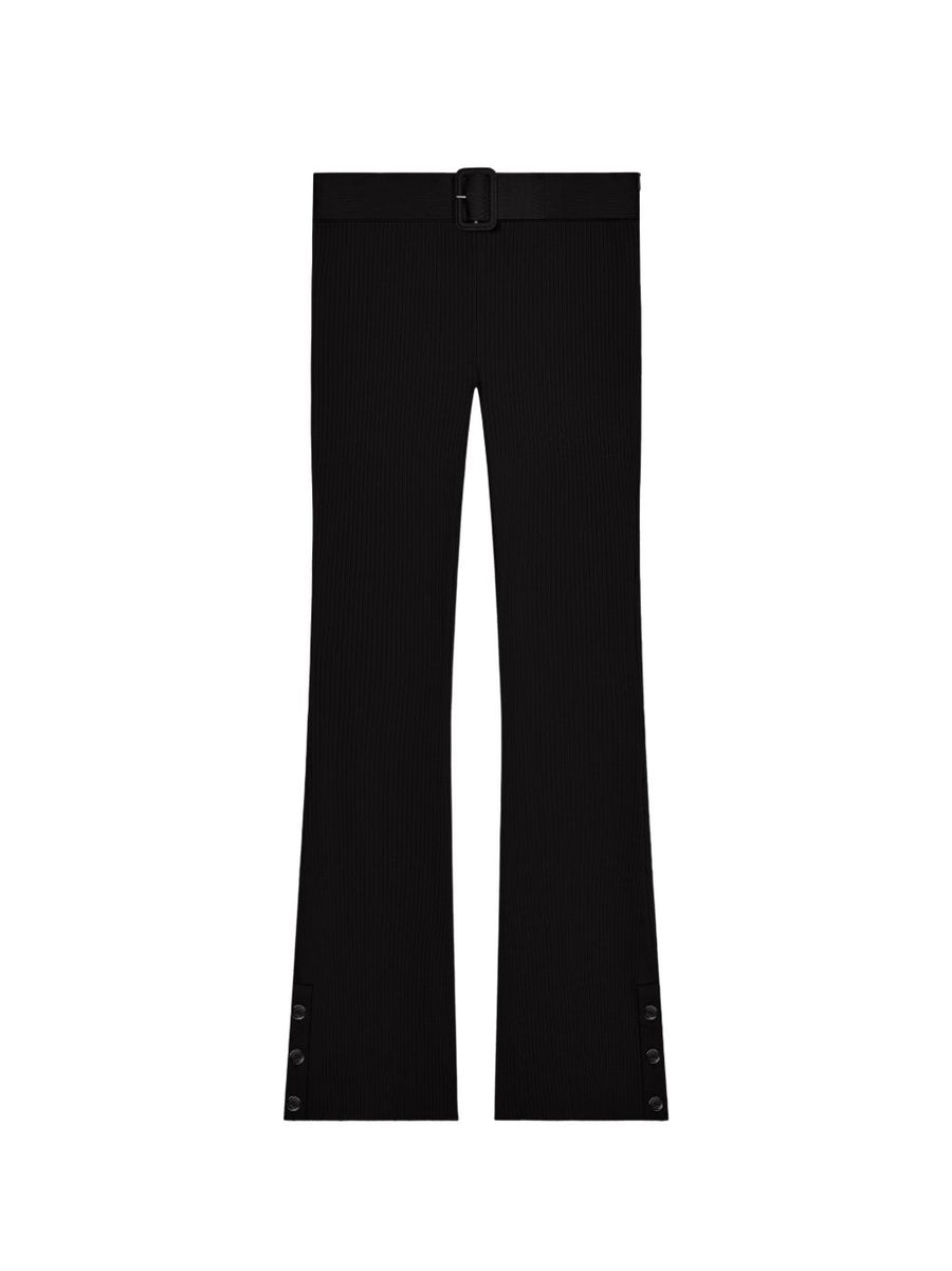 Courreges Pre Ribbed Knit Trousers With Belt Detail For Women Black Capri Length Day To Night Luxe