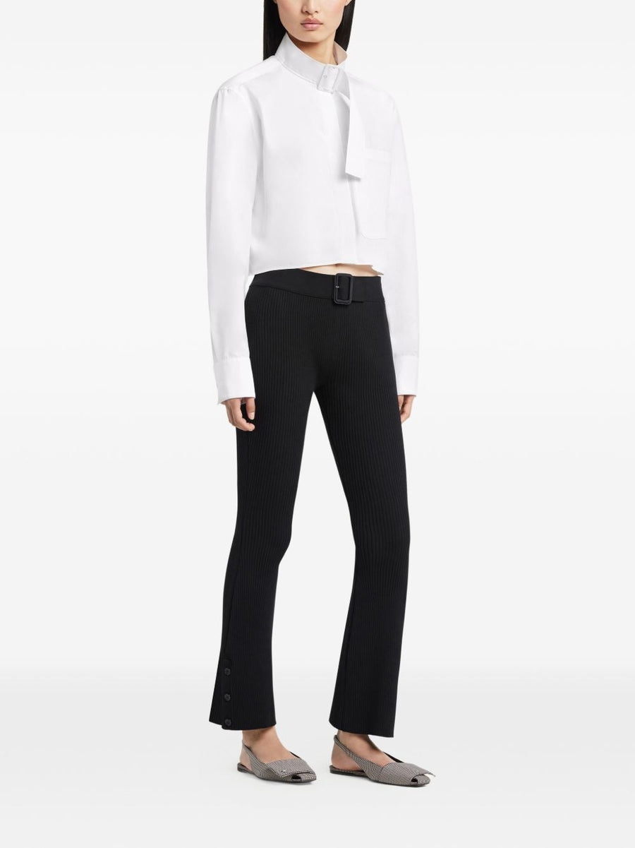 Courreges Pre Ribbed Knit Trousers With Belt Detail For Women Black Capri Length Day To Night Luxe