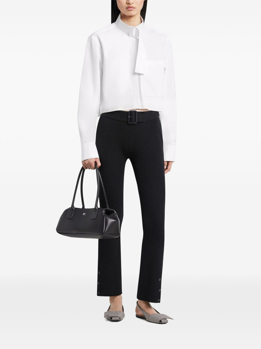 Courreges Pre Ribbed Knit Trousers With Belt Detail For Women Black Capri Length Day To Night Luxe