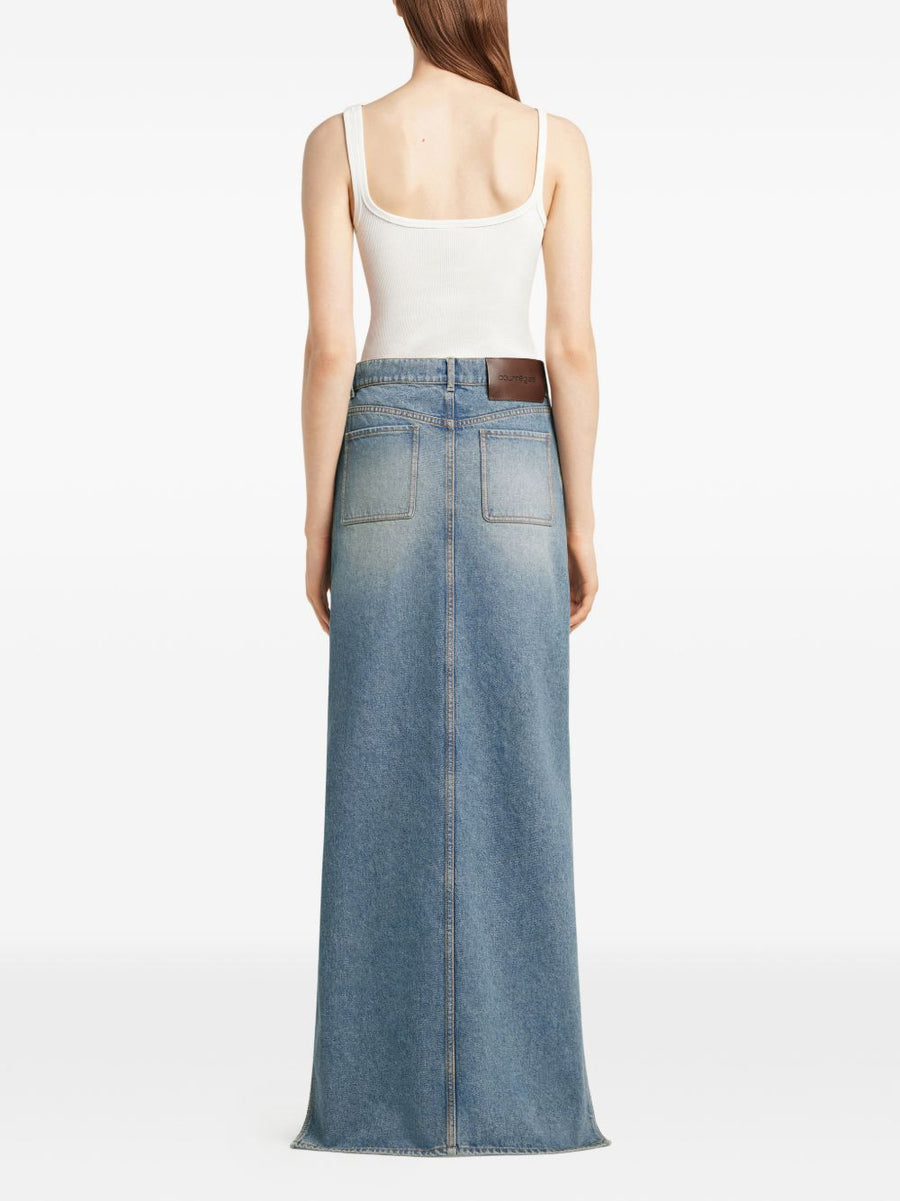 Courreges Pre Denim Skirt Navy 100 Percent Cotton With Cutout Detail And Five Pockets For Women