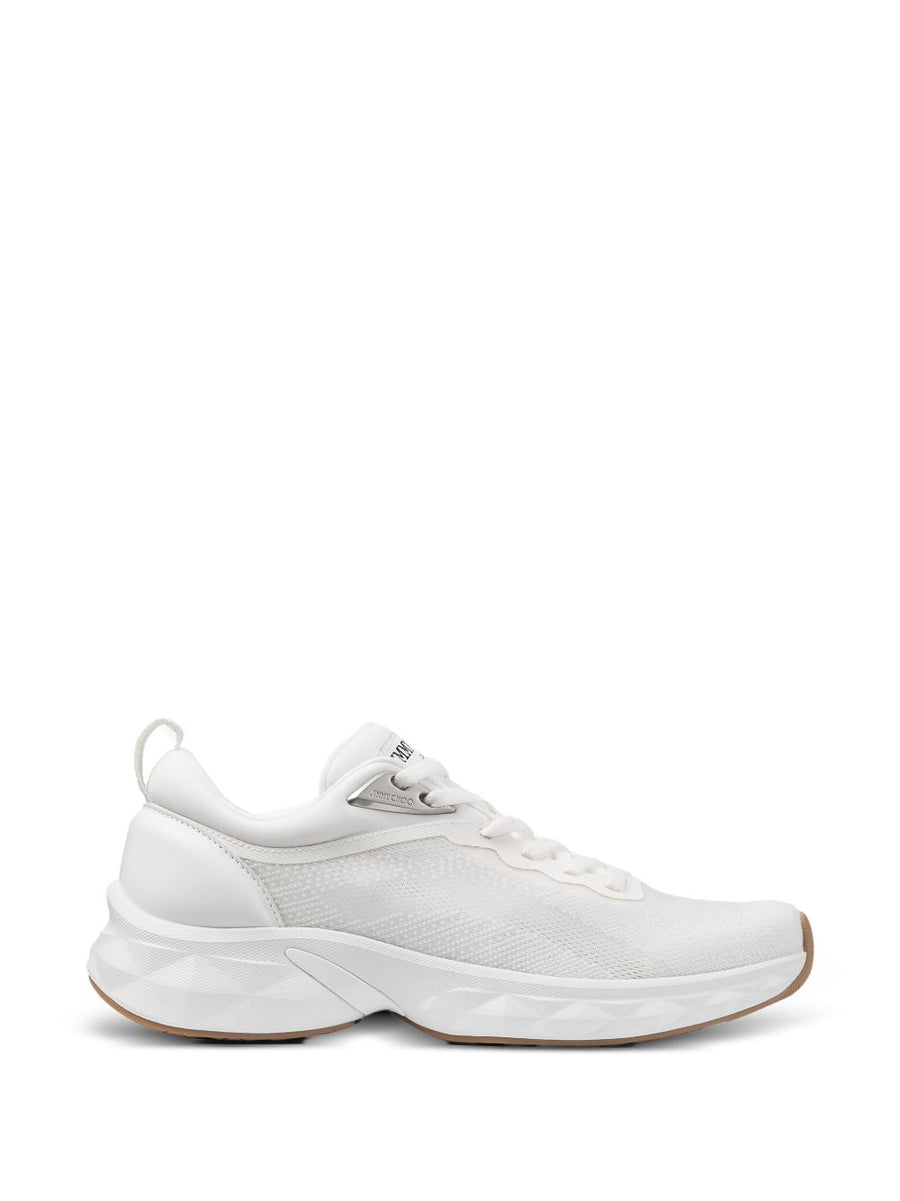 Jimmy Choo Diamond Run Sneakers For Women Luxury White Leather Textile Mix 3.5 Cm Heel