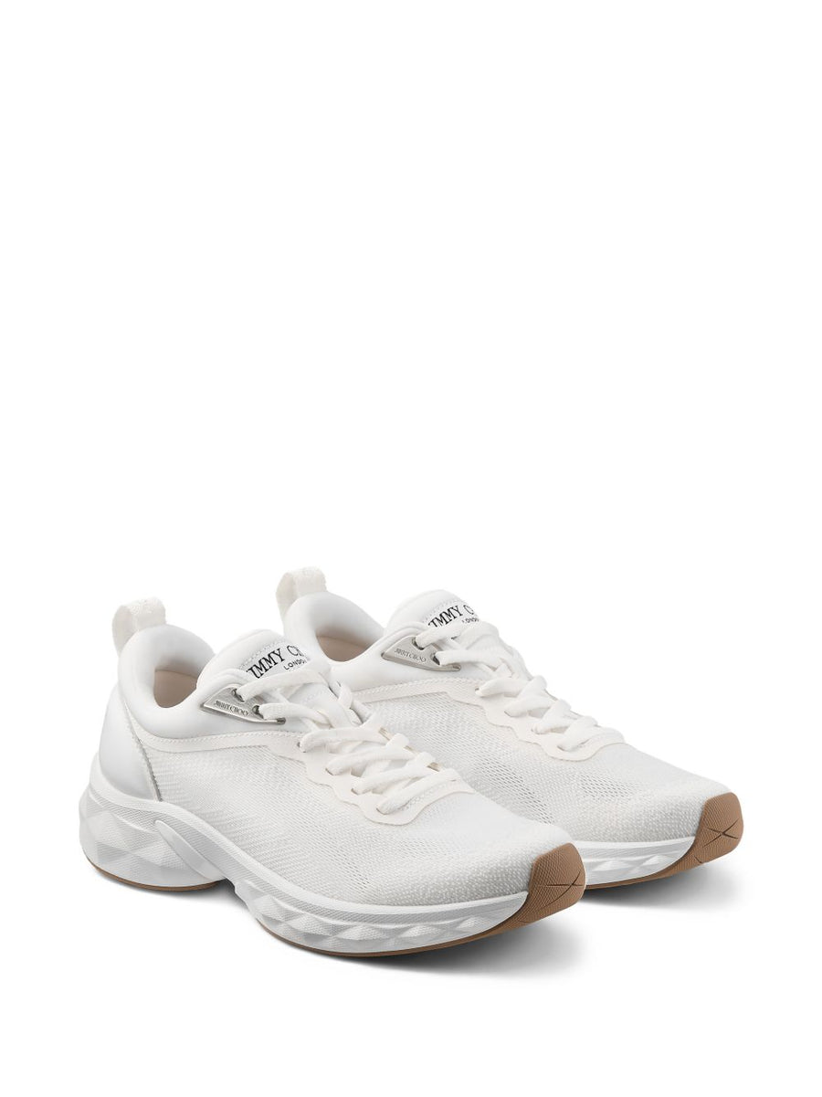 Jimmy Choo Diamond Run Sneakers For Women Luxury White Leather Textile Mix 3.5 Cm Heel