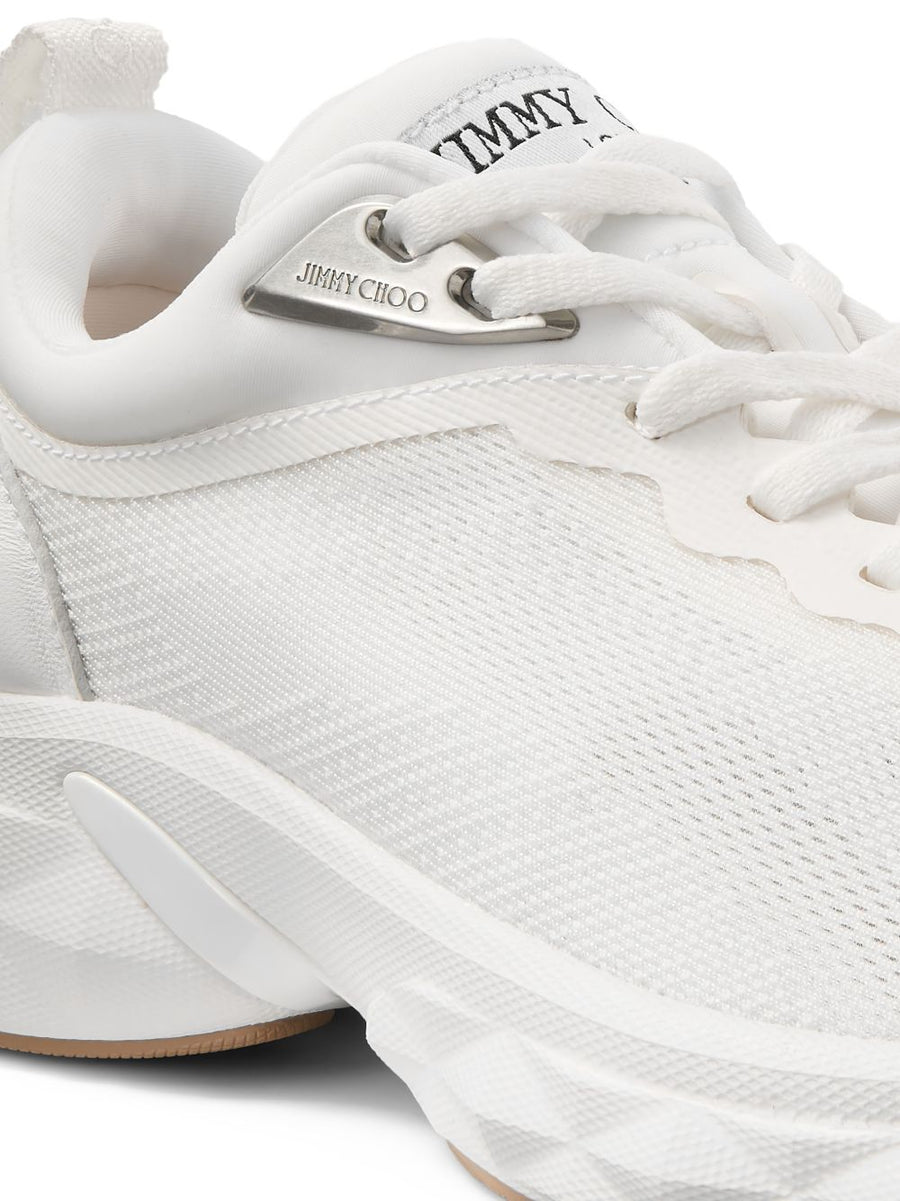Jimmy Choo Diamond Run Sneakers For Women Luxury White Leather Textile Mix 3.5 Cm Heel