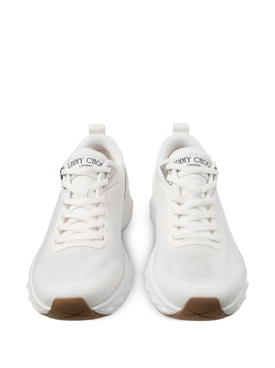 Jimmy Choo Diamond Run Sneakers For Women Luxury White Leather Textile Mix 3.5 Cm Heel