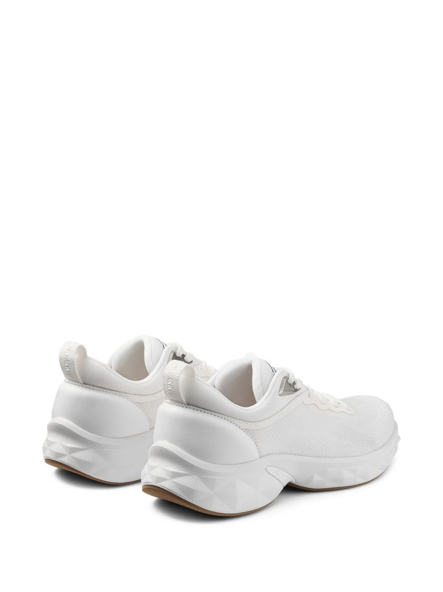Jimmy Choo Diamond Run Sneakers For Women Luxury White Leather Textile Mix 3.5 Cm Heel
