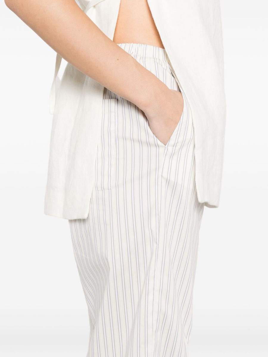 Iro Lia Cotton Blend Trousers For Women Drawstring Waist Beige Striped Everyday Comfort Spring Summer 2026