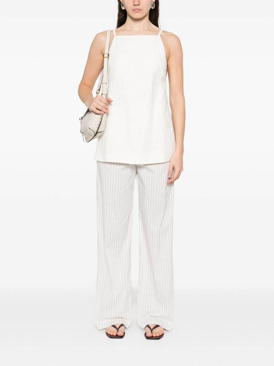 Iro Lia Cotton Blend Trousers For Women Drawstring Waist Beige Striped Everyday Comfort Spring Summer 2026